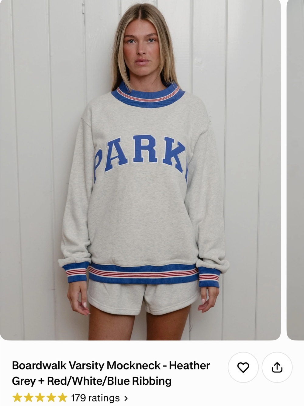 Parke Heather Grey Mockneck Sweatshirt with Blue and Red Trim Size L/XL NWT - Picture 2 of 4